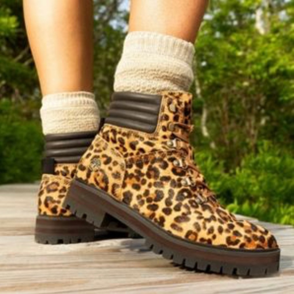 NWT Timberland London Square Leopard Print Calf Hair Mid Hiker Safari Boots